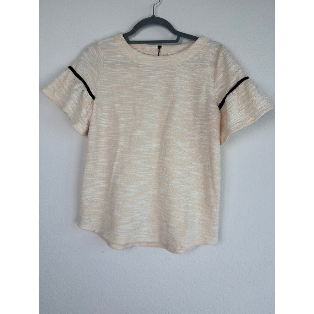 Momni Tweed Blouse Cream Sz Medium Bell Sleeve Feminine Coquette Closet Staple